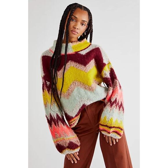 Free People RARE imagine colorful chunky knit sweater